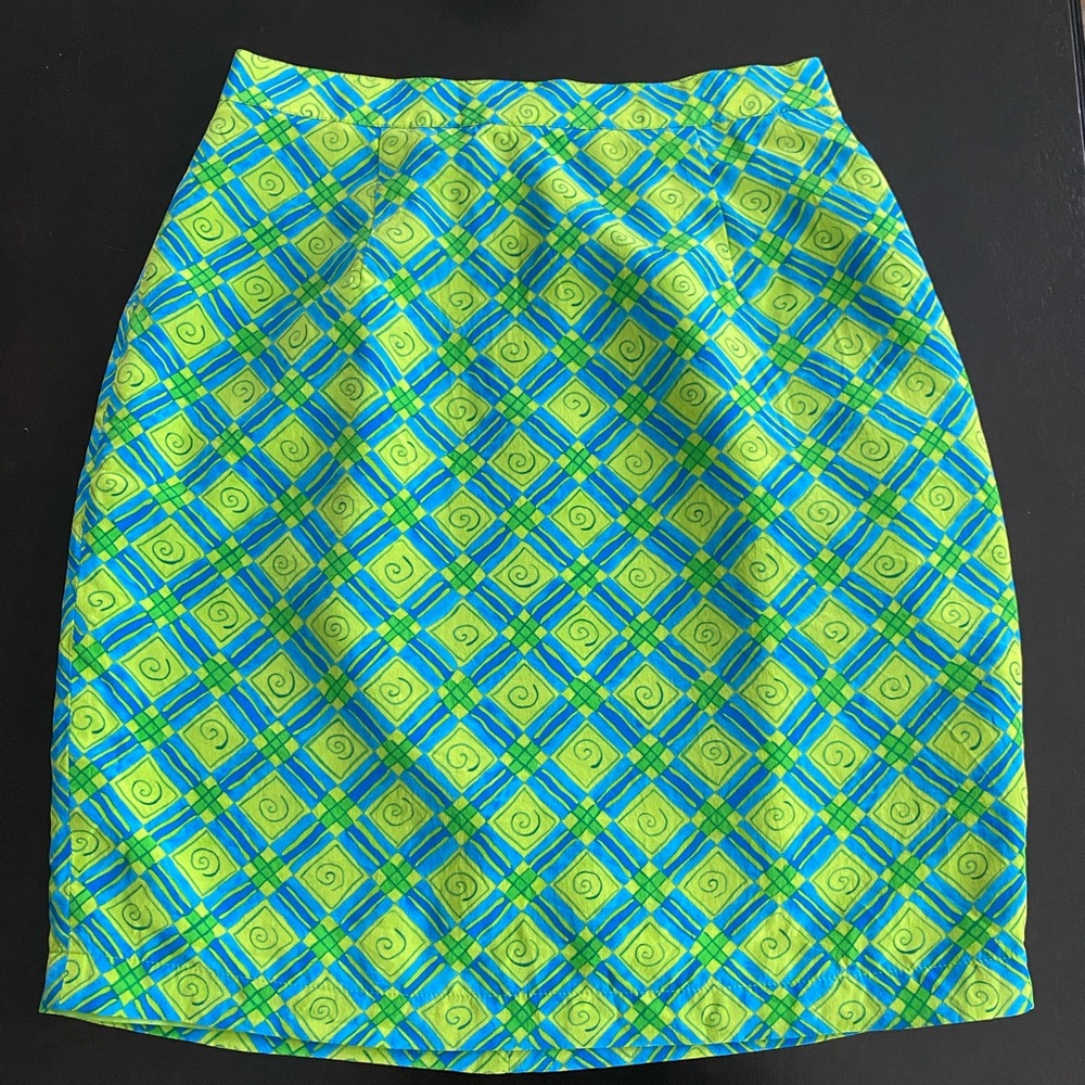 City Silk blue and green patterned skirt